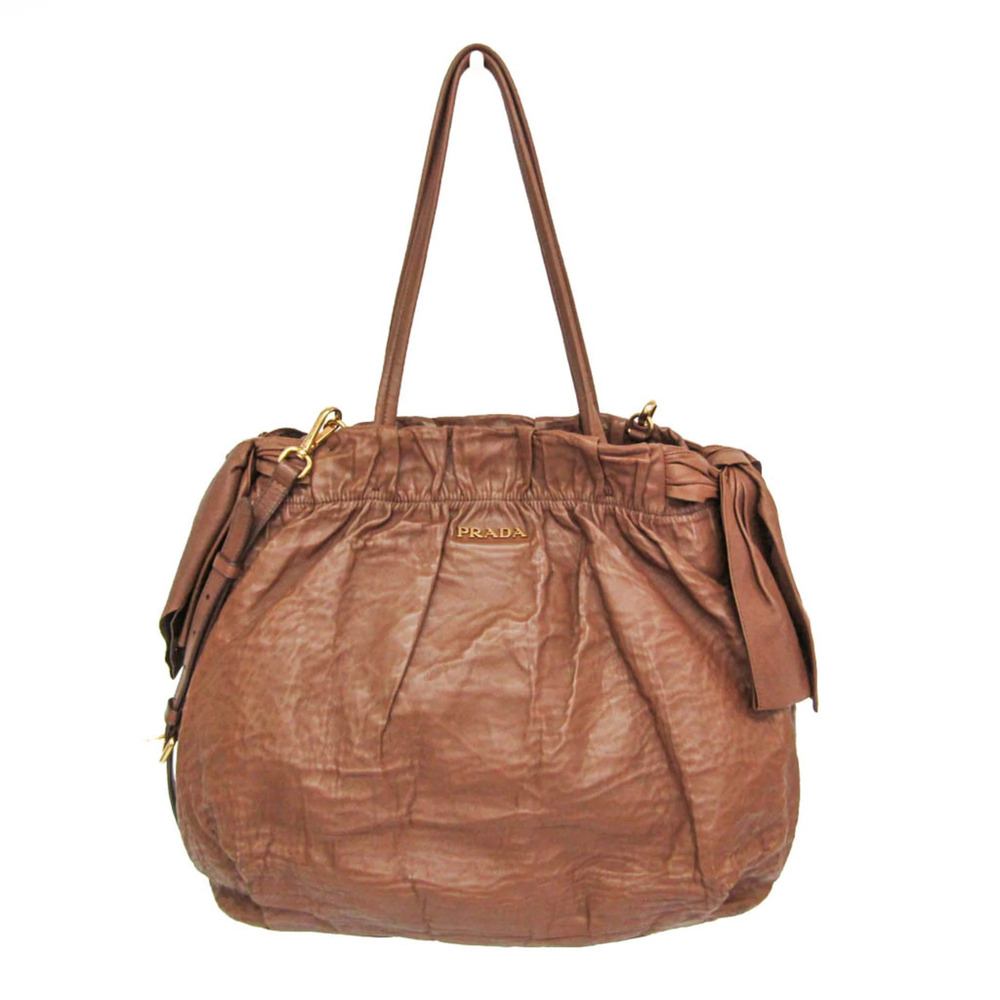 Prada Side Ribbon BR4230 Women's Nappa Leather Shoulder Bag,Tote Bag Brown